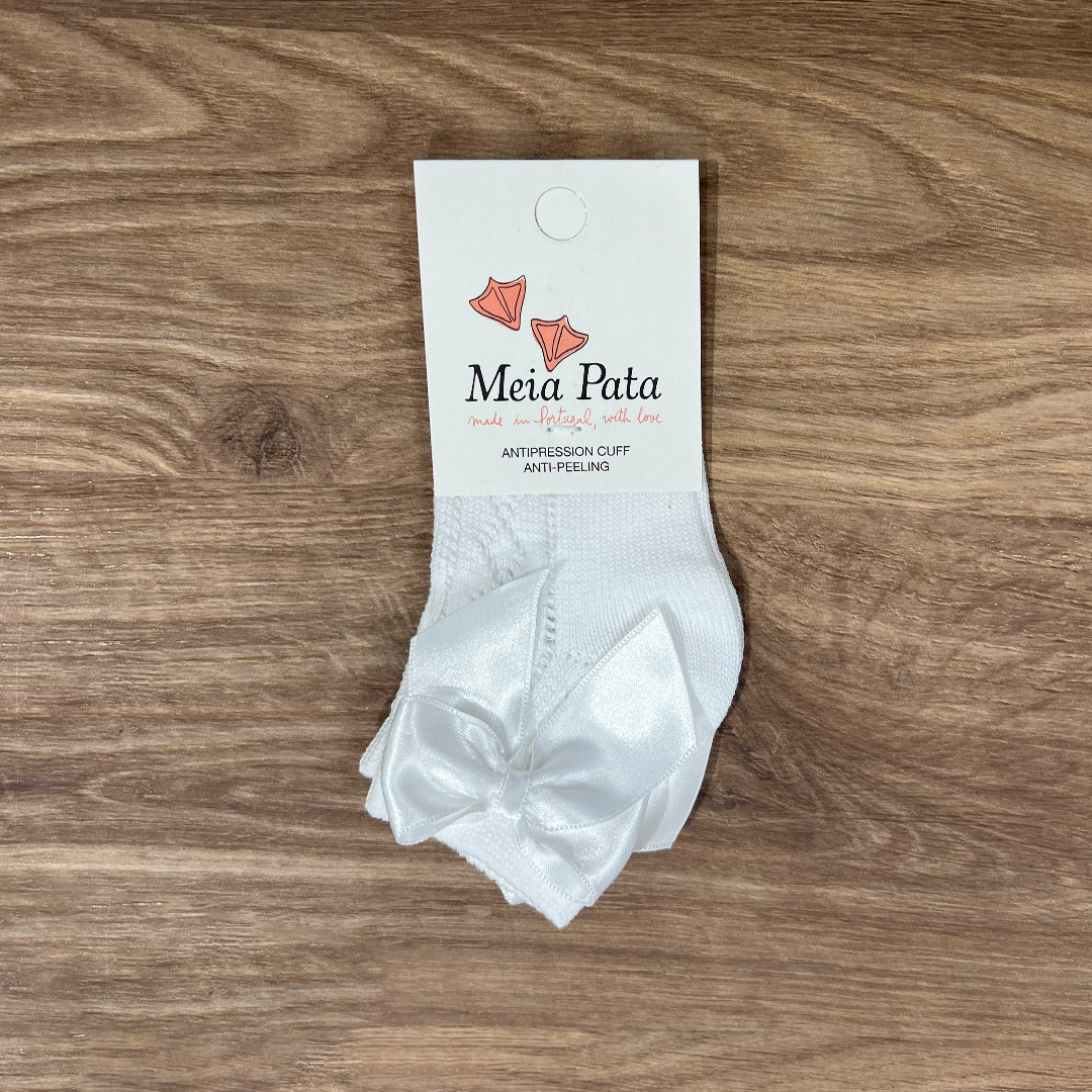 calzini neonato meia pata  bianco traforati estivi con fiocco in raso 