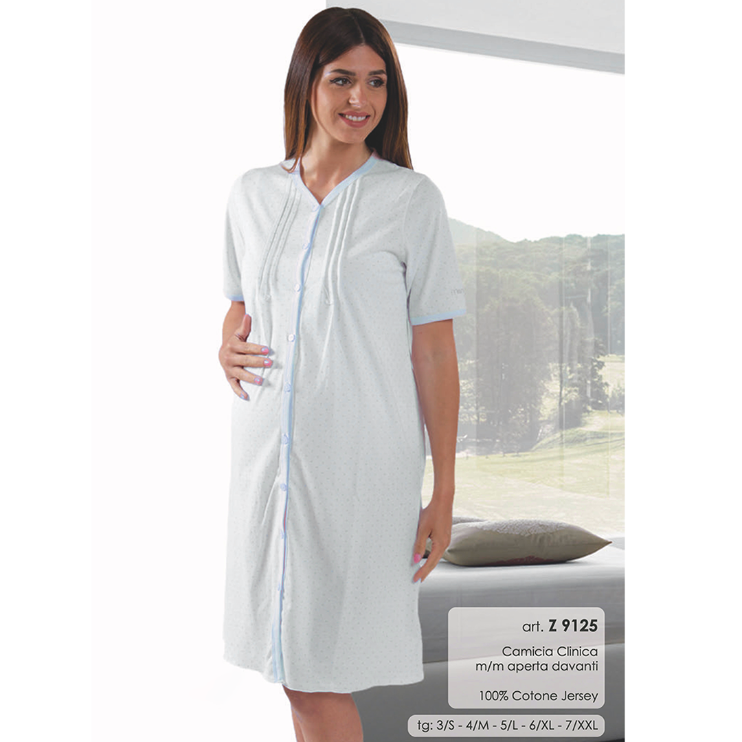 Camicia Clinica con apertura frontale e pois azzurri dalla S alla XL MAMINA