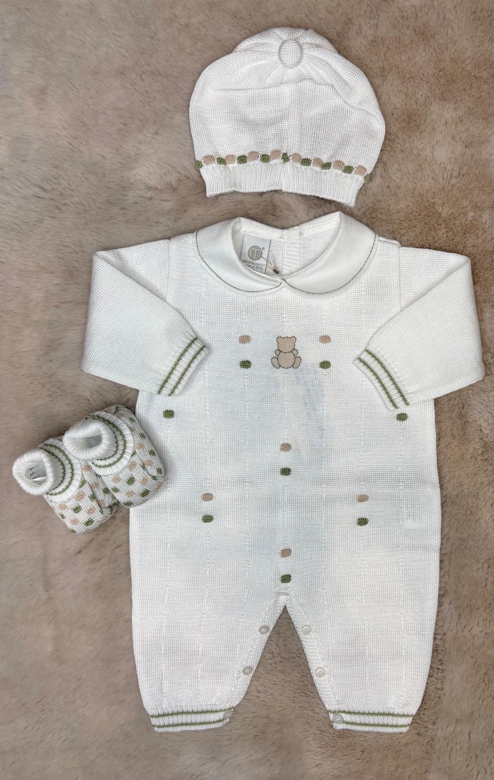 Completo 3Pz in filo con ricamo verde e beige - Marlù