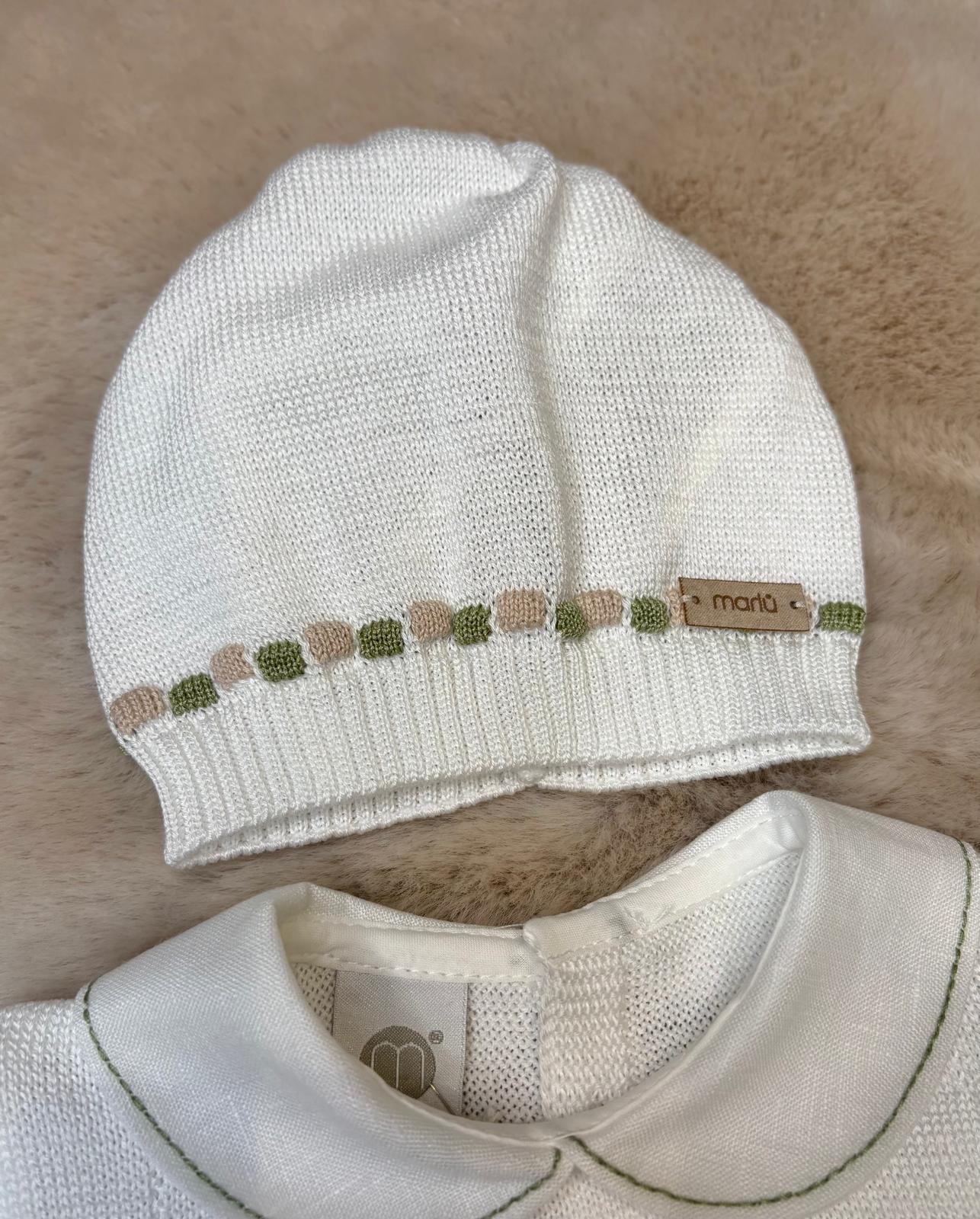 Completo 3Pz in filo con ricamo verde e beige - Marlù