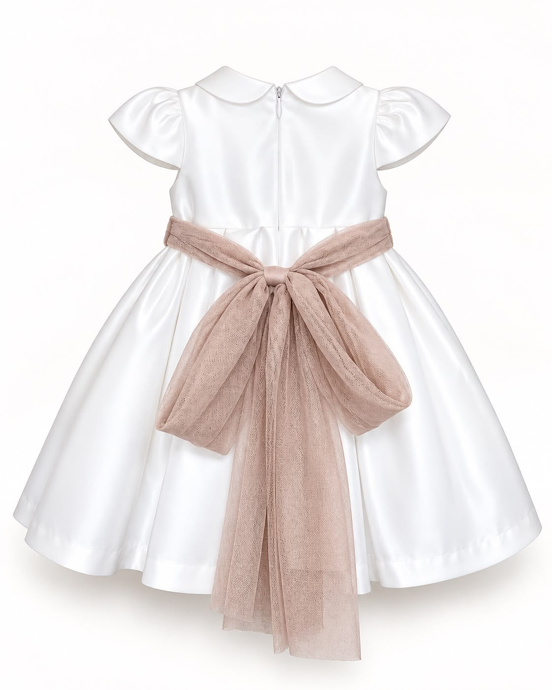 Vestitino Cerimonia Bianco con Fascia in Tulle Tortora - Ninnaoh