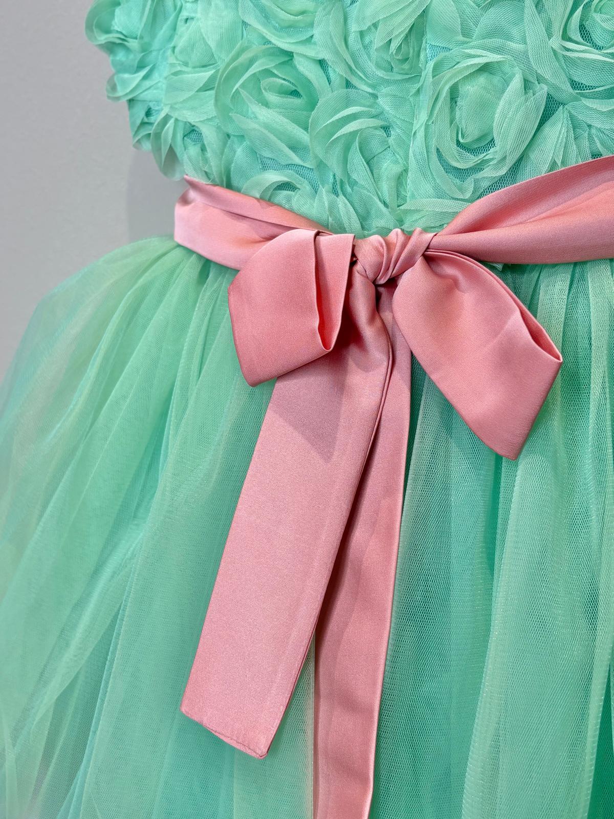 Vestitino Cerimonia Verde con Cinturino Rosa - Marlù