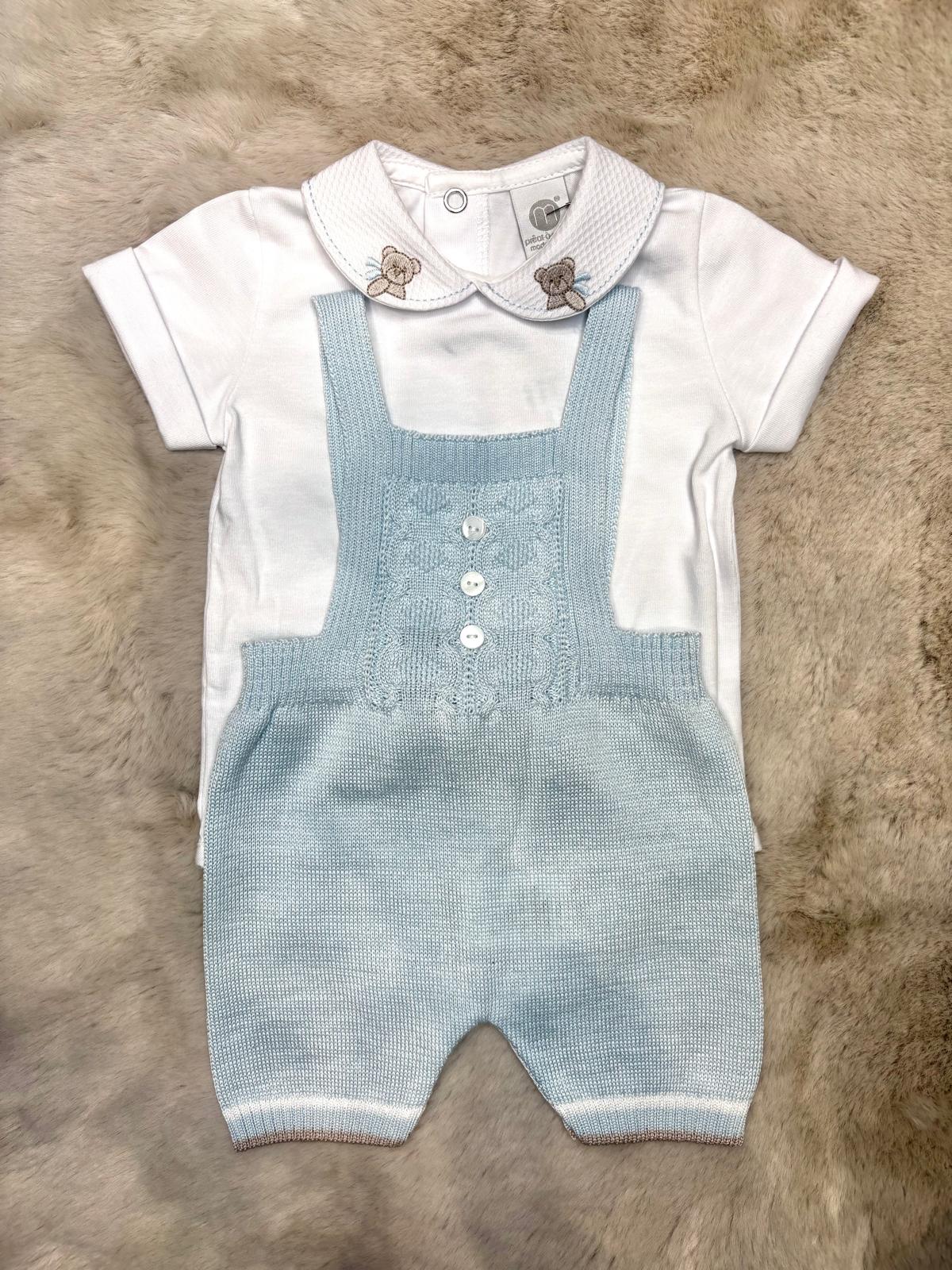 Salopette + Body Azzurro con ricamo Orsetto - Marlù