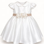 Vestitino Cerimonia Bianco con Fascia in Tulle Tortora - Ninnaoh