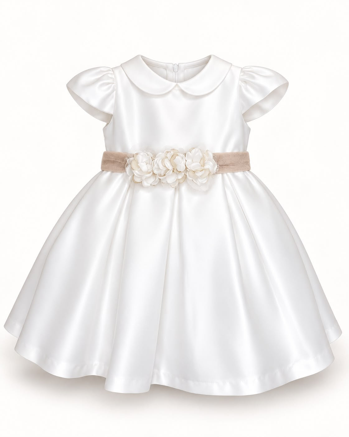 Vestitino Cerimonia Bianco con Fascia in Tulle Tortora - Ninnaoh