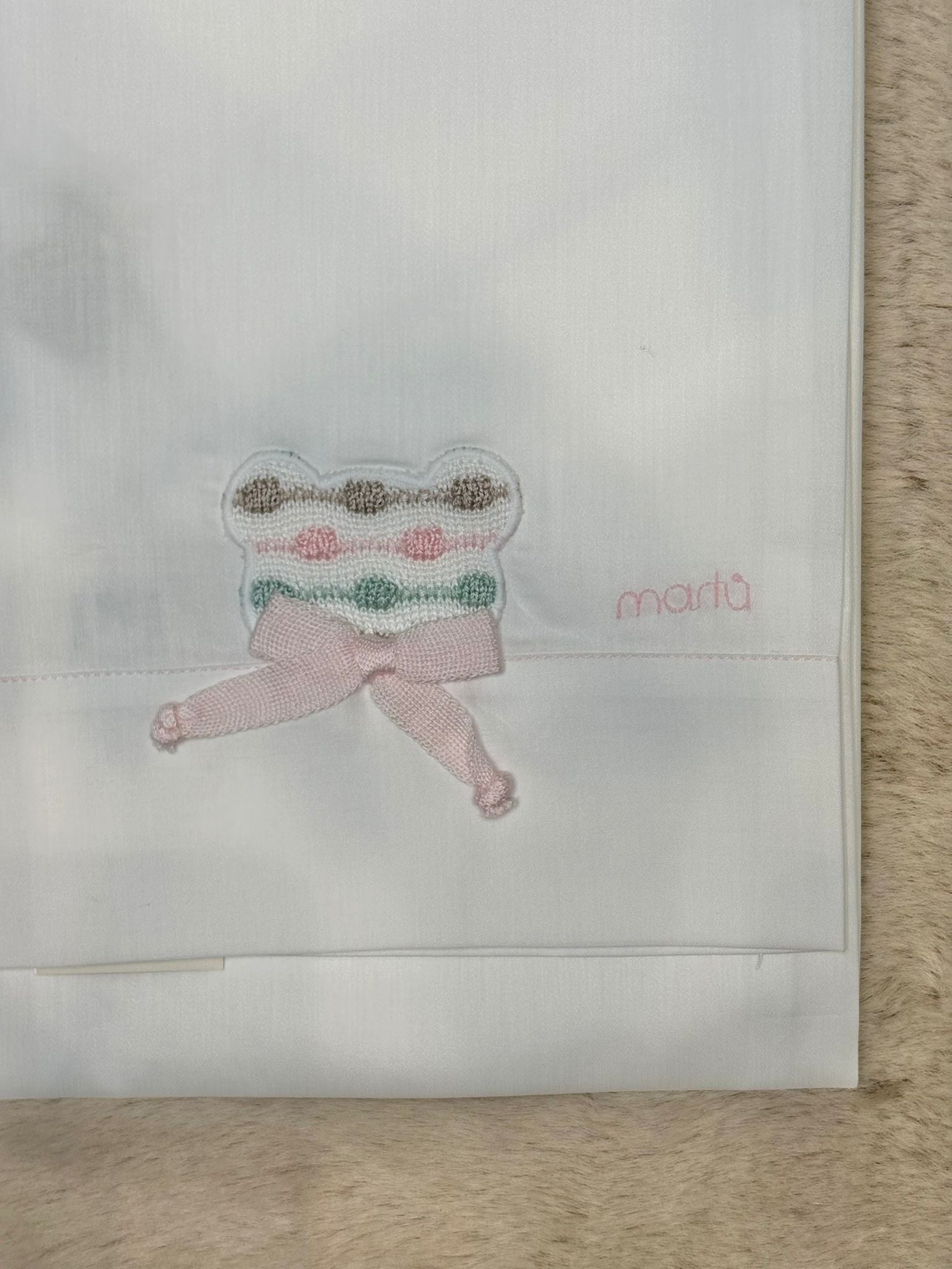 Set 3Pz Lenzuolino con ricamo orsetto rosa - Marlù