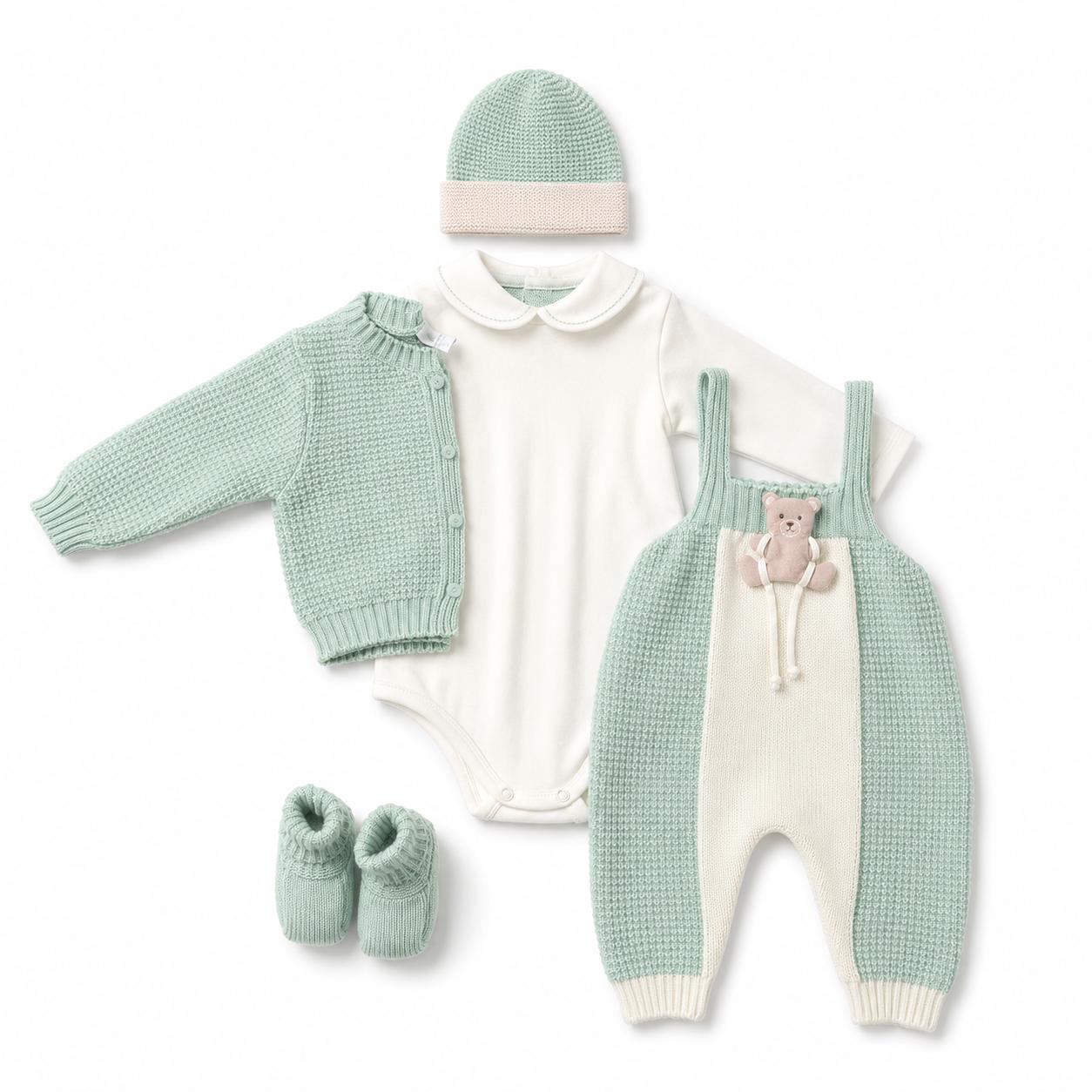 Set Nascita in Lana Mongolfiera Verde Lichene - Marlù