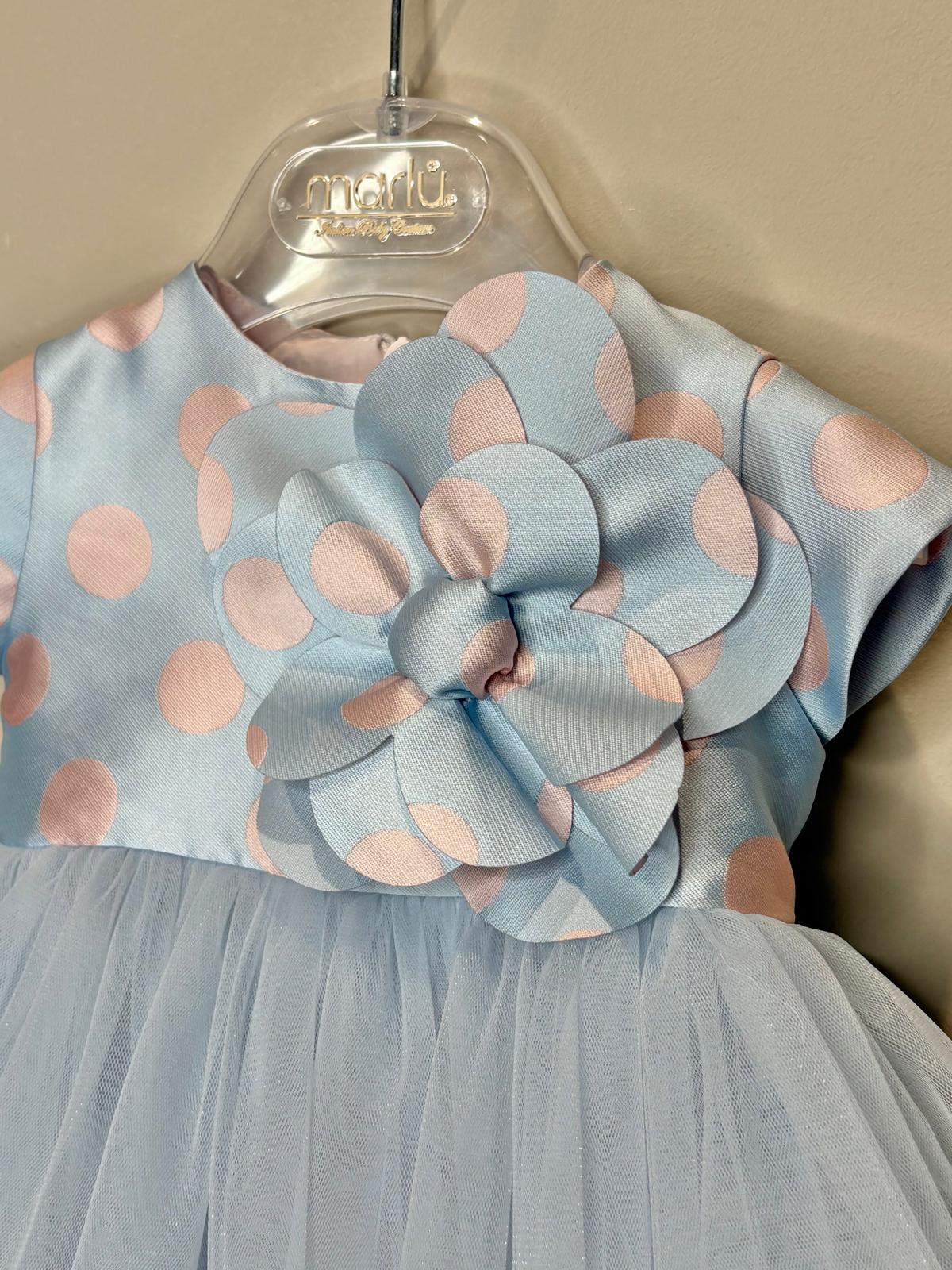 Vestitino Cerimonia A Pois Rosa Azzurro - Marlù