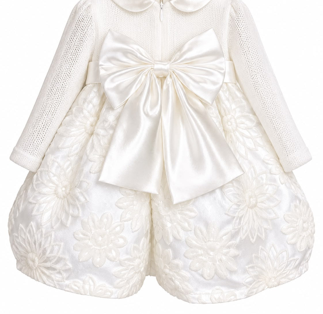 Vestitino Cerimonia in Lana con Fiori Ricamati - La Sartoria dei Piccoli