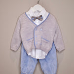 Completo da Cerimonia 4 Pezzi Grigio e Azzurro - Marlù