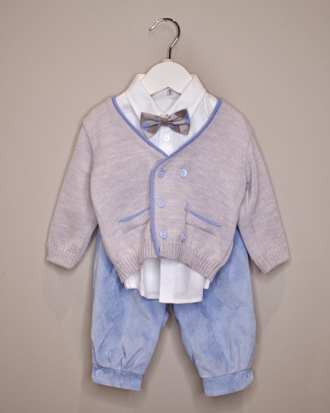 Completo da Cerimonia 4 Pezzi Grigio e Azzurro - Marlù