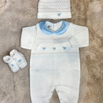 Completo 3 pezzi con tutina azzurro e tortora - Marlù