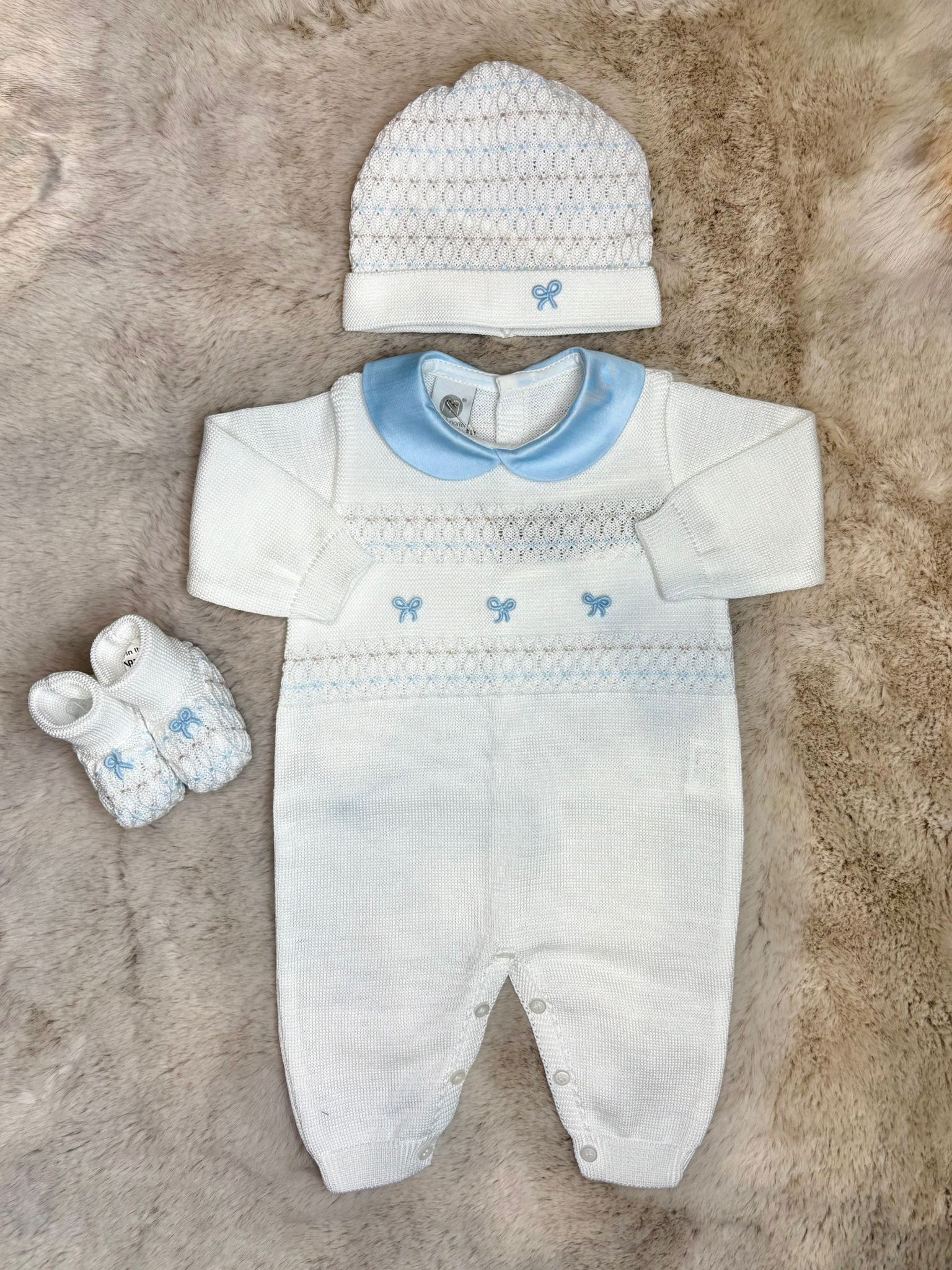Completo 3 pezzi con tutina azzurro e tortora - Marlù