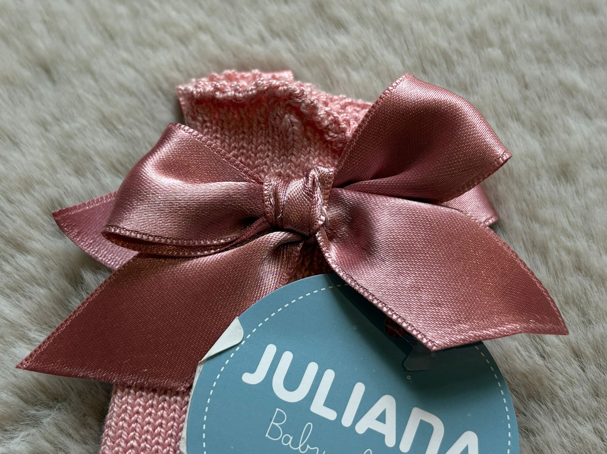 Calzini traforati con fiocco rosa - Juliana