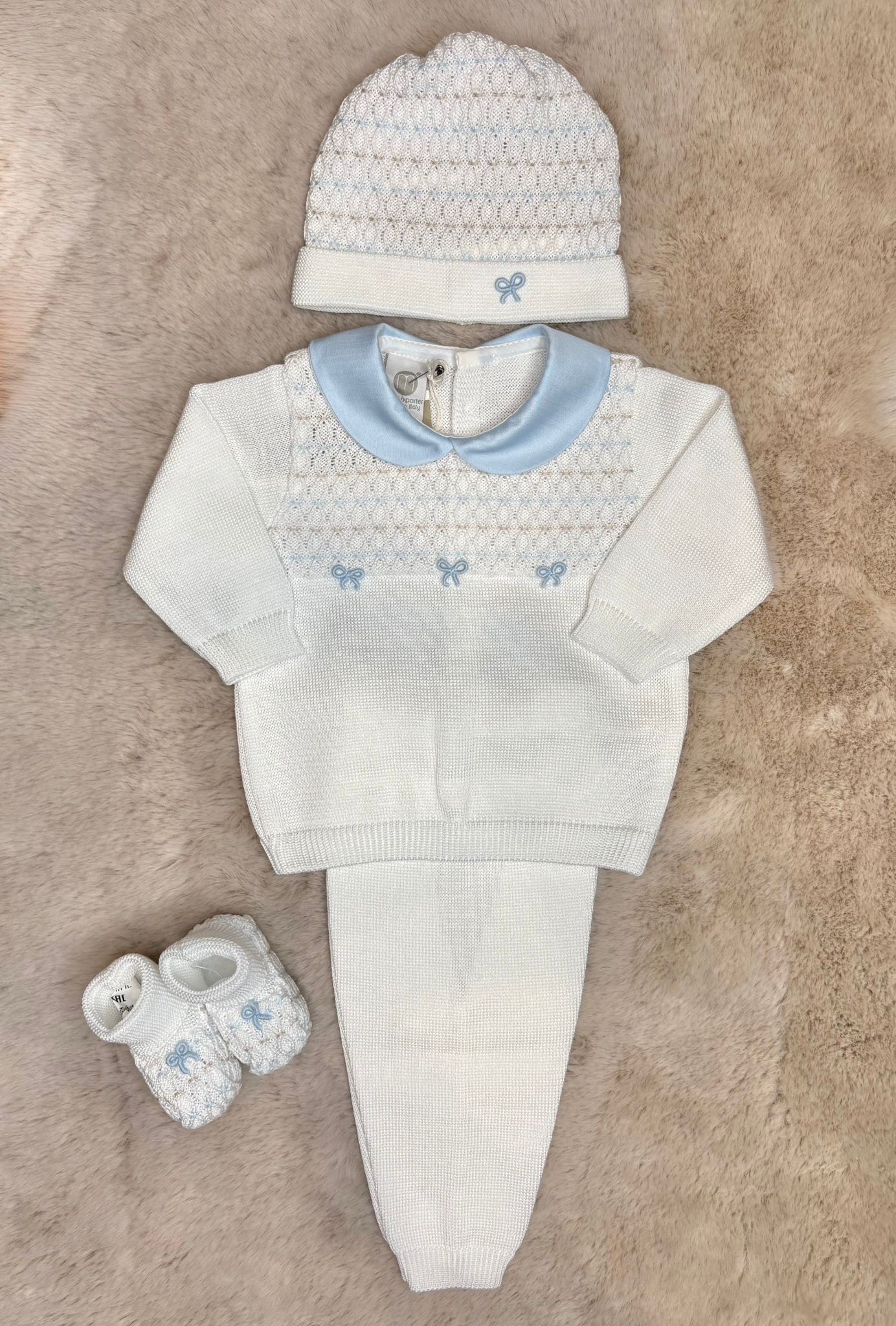 Completo 4 pezzi in filo Azzurro e Bianco - Marlù