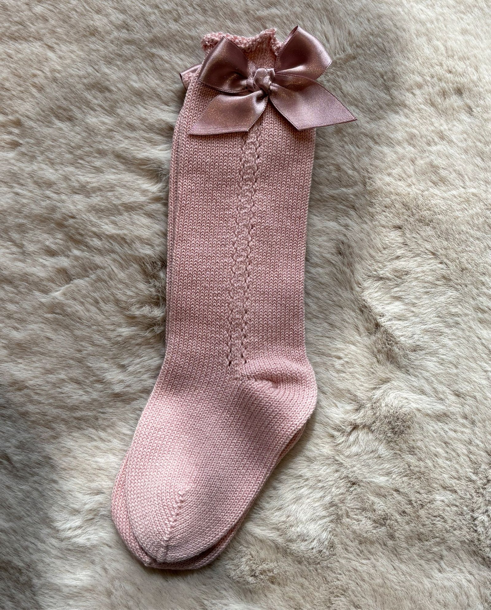 Calzini traforati con fiocco rosa cipria - Juliana