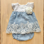 Vestitino Elegante con culotte Azzurro Polvere e Pizzo Bianco - Juliana