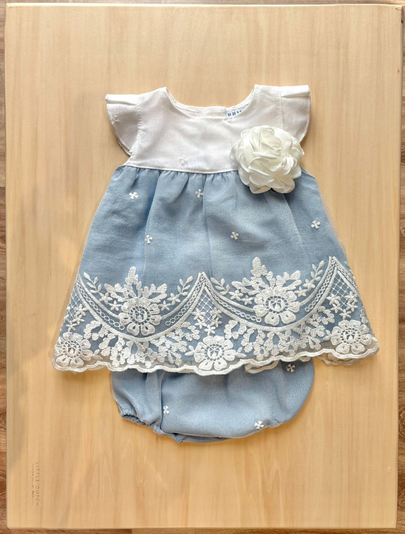 Vestitino Elegante con culotte Azzurro Polvere e Pizzo Bianco - Juliana