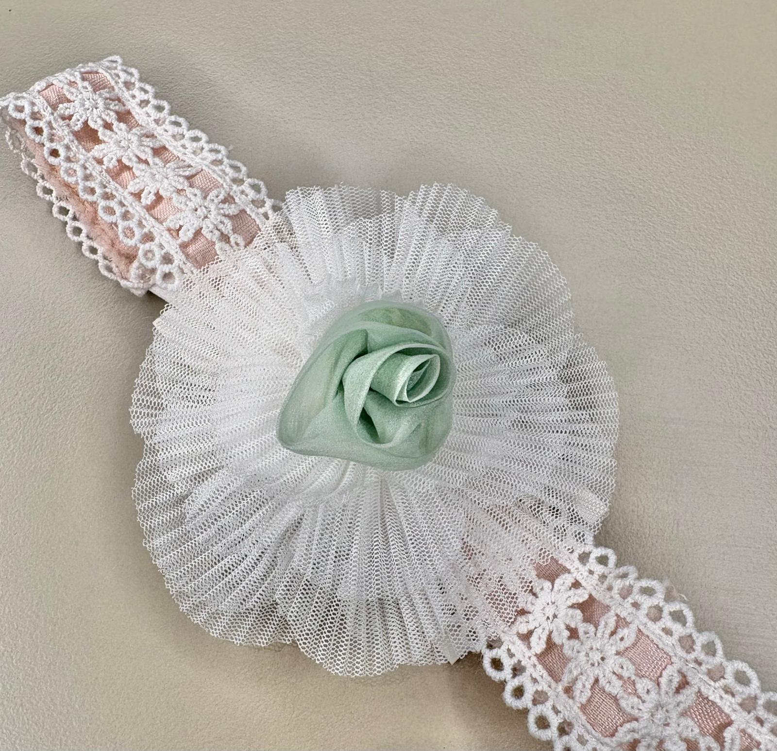 Fascetta con laccio elastico e Fiore col Verde - Marlù