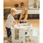 Torre Montessori 3 in 1 - Bianco - Lavagna Magnetica e Convertibile in Tavolo+Sedia