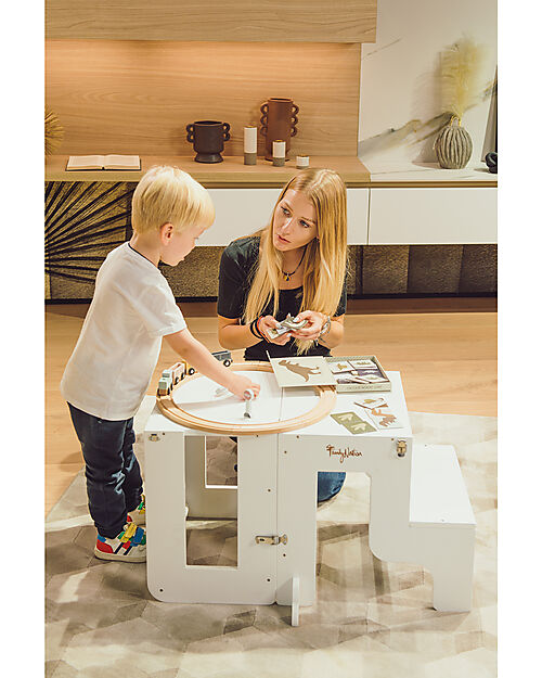 Torre Montessori 3 in 1 - Bianco - Lavagna Magnetica e Convertibile in Tavolo+Sedia