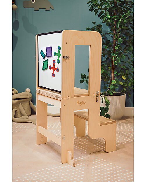 Torre Montessori 3 in 1 - Natural - Lavagna Magnetica e Convertibile in Tavolo+Sedia