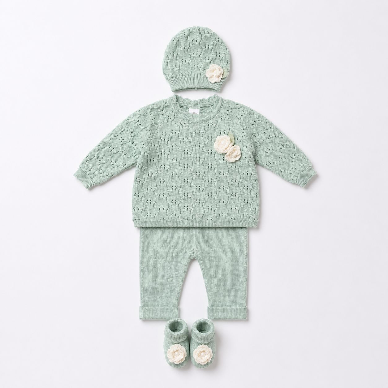 Set Nascita in Pura Lana Verde Salvia - Marlù