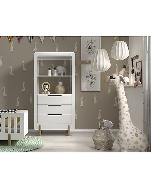 Appendiabiti/Cassettiera Smile - Bianco - 88 x 56,9 x 160 cm - 3 Cassetti - Pino Massiccio e MDF