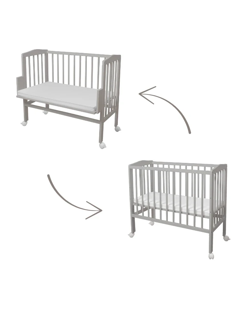 Lettino 2in1 con materasso - Grigio - Waldin