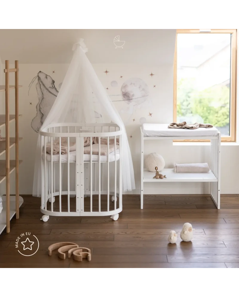 Lettino 7in1 con materasso - Bianco - Waldin