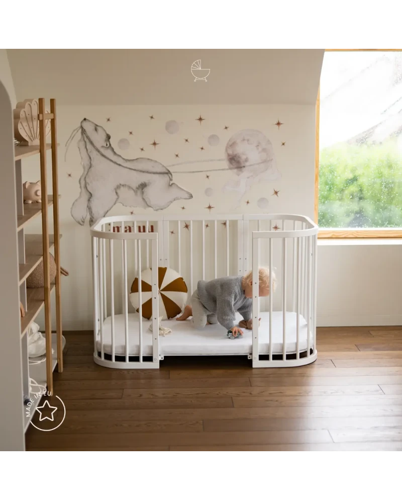 Lettino 7in1 con materasso - Bianco - Waldin