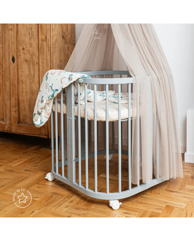 Lettino 7in1 con materasso - Grigio - Waldin
