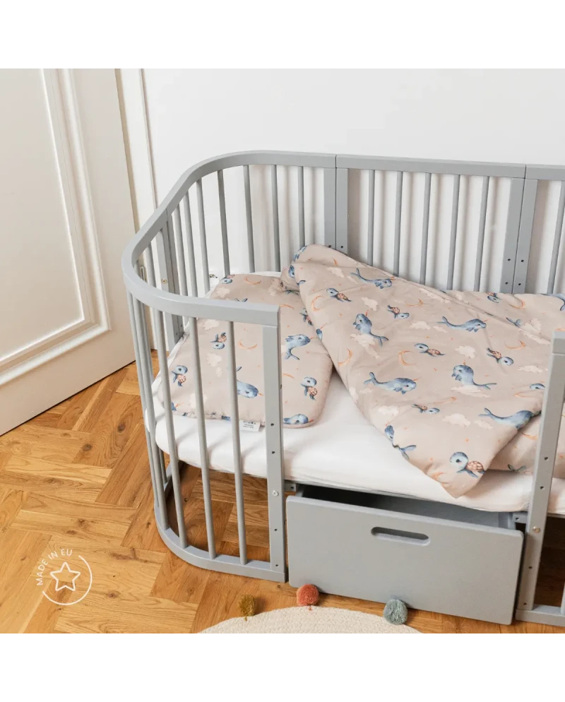 Lettino 7in1 con materasso - Grigio - Waldin