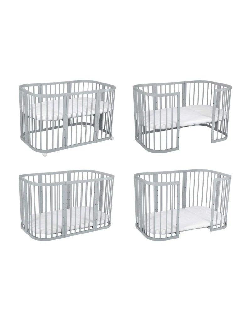 Lettino 7in1 con materasso - Grigio - Waldin
