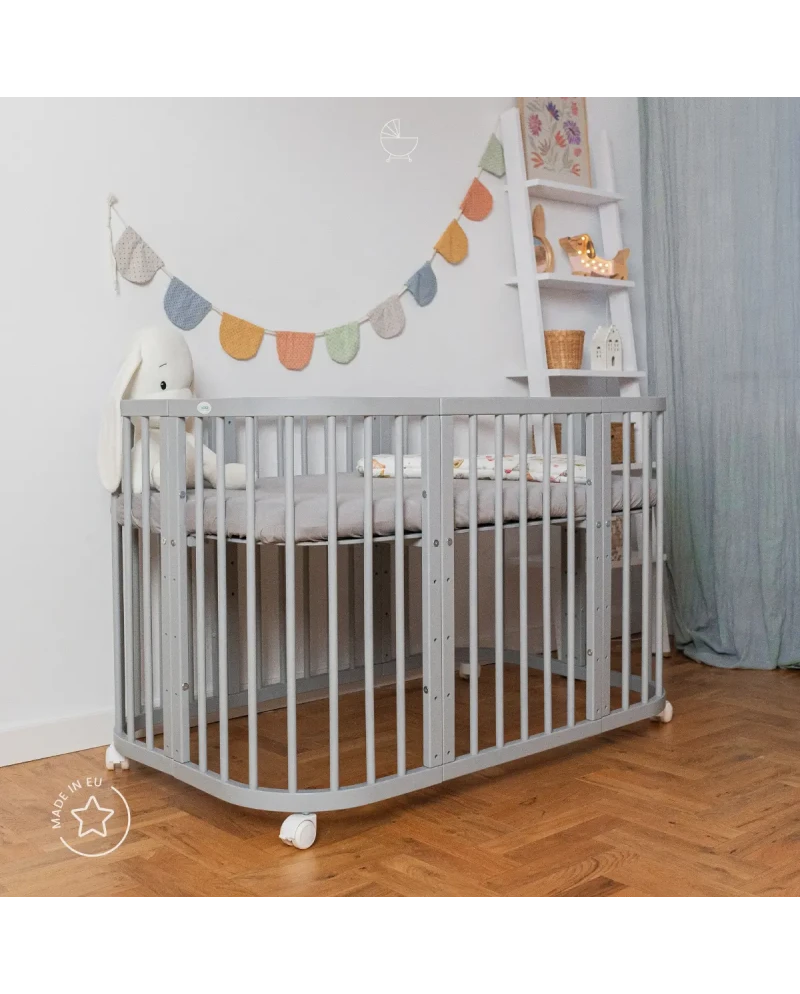 Lettino 7in1 con materasso - Grigio - Waldin