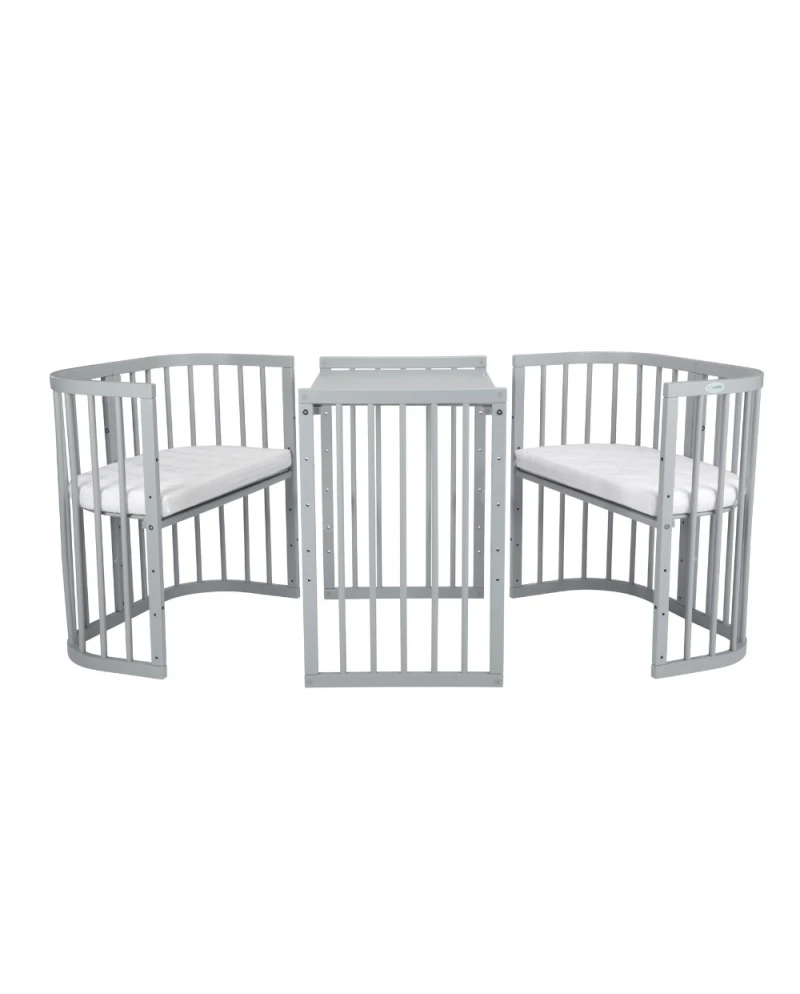 Lettino 7in1 con materasso - Grigio - Waldin