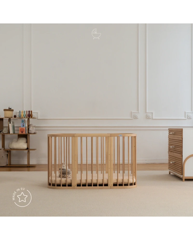 Lettino 7in1 con materasso - Naturale - Waldin