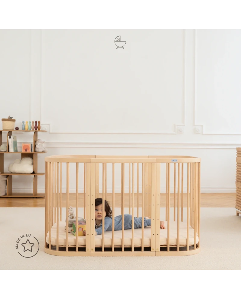 Lettino 7in1 con materasso - Naturale - Waldin