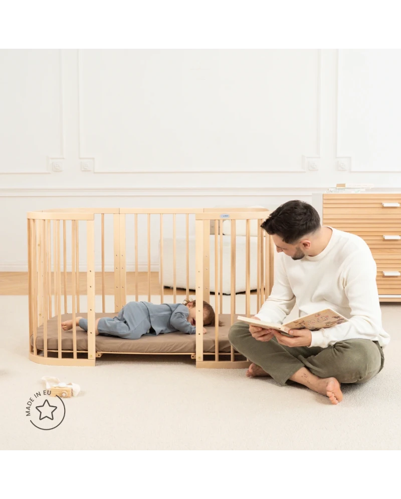 Lettino 7in1 con materasso - Naturale - Waldin