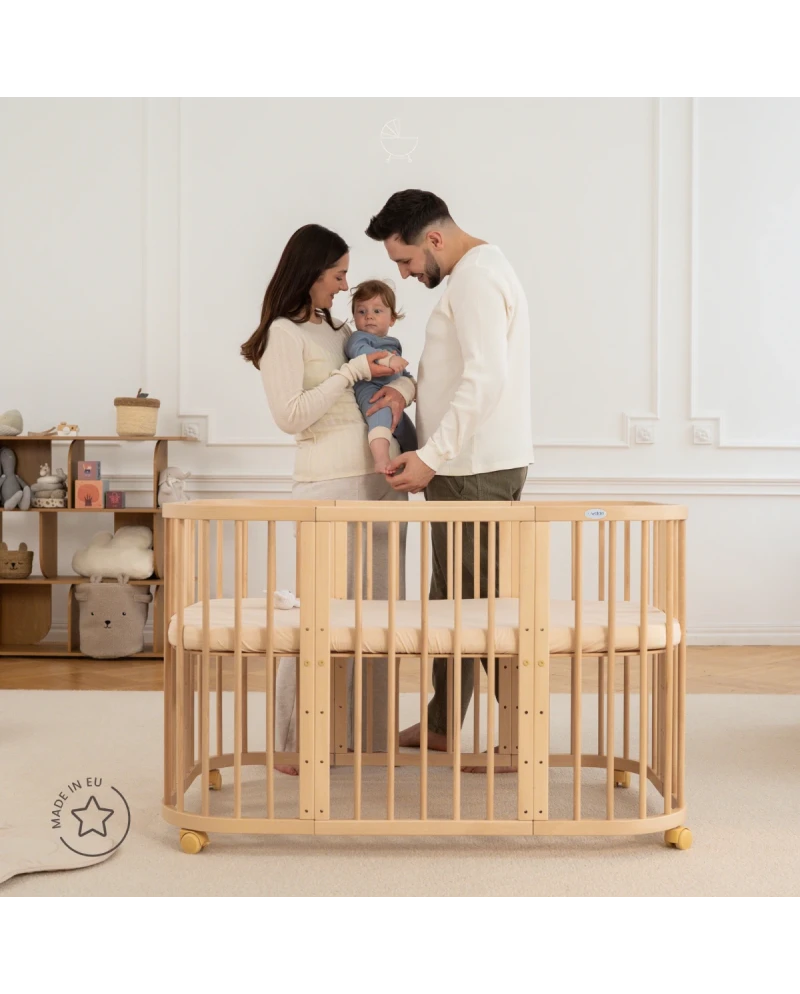 Lettino 7in1 con materasso - Naturale - Waldin