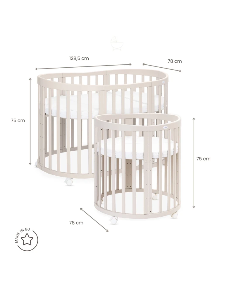 Lettino Ovale 7in1 con Materasso - Cashmere - Waldin