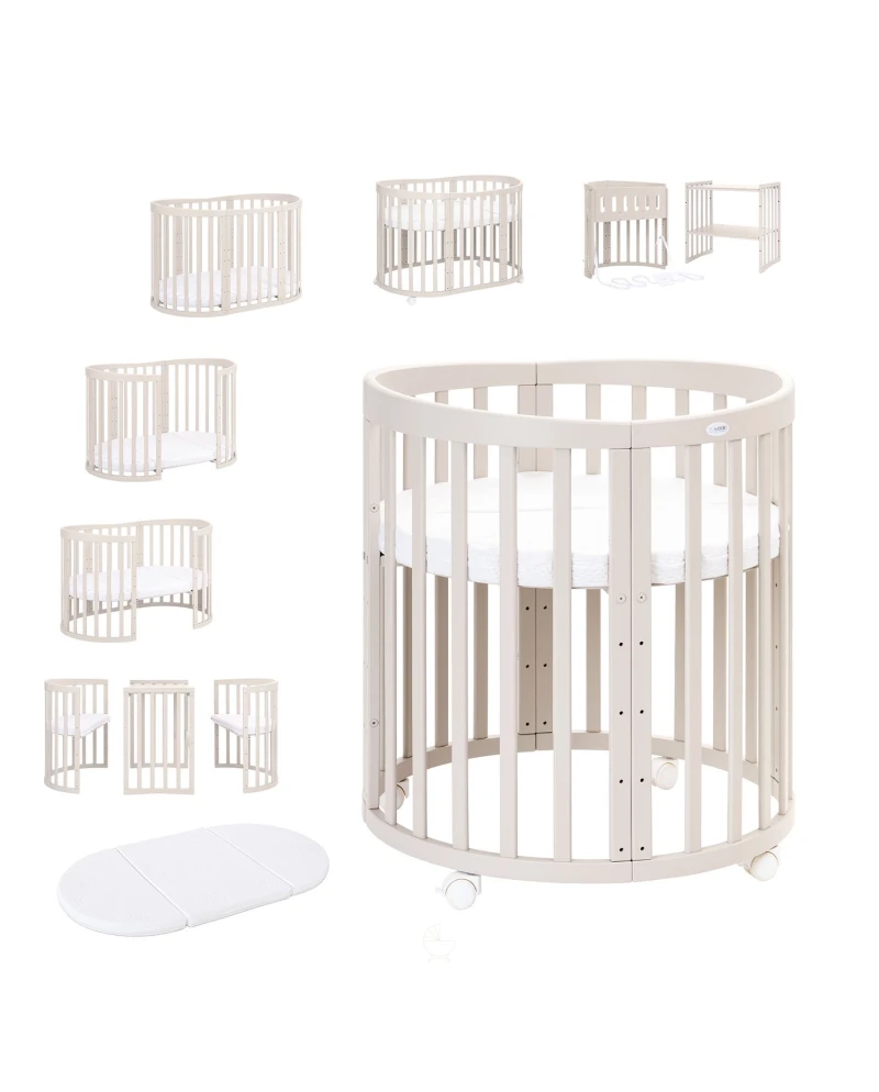 Lettino Ovale 7in1 con Materasso - Cashmere - Waldin