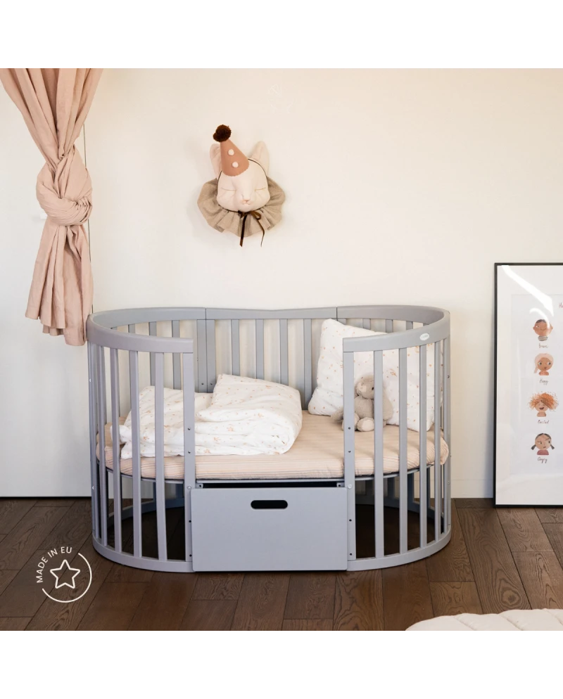 Lettino Ovale 7in1 con Materasso - Grigio - Waldin