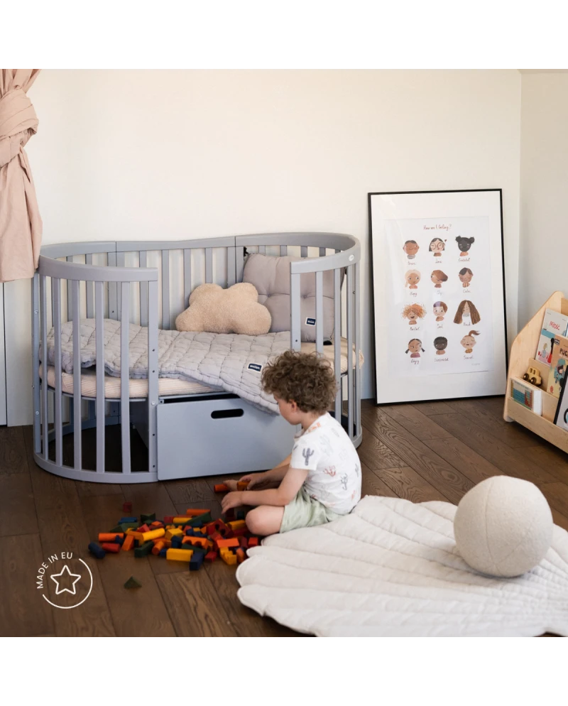 Lettino Ovale 7in1 con Materasso - Grigio - Waldin