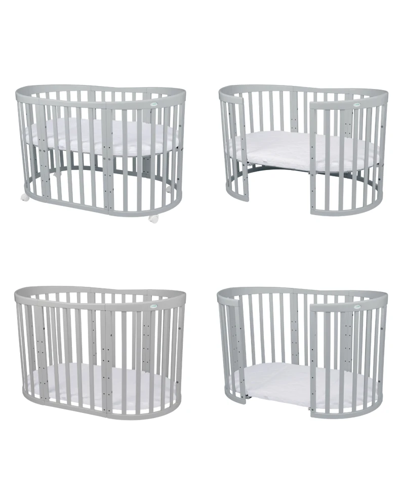 Lettino Ovale 7in1 con Materasso - Grigio - Waldin