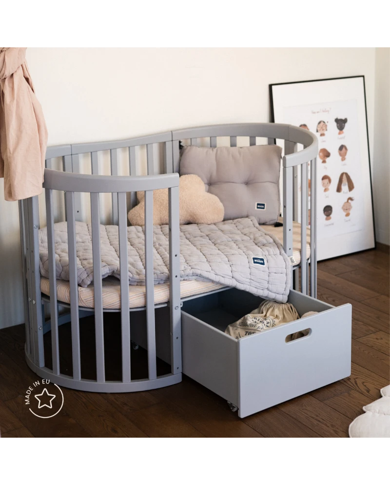 Lettino Ovale 7in1 con Materasso - Grigio - Waldin