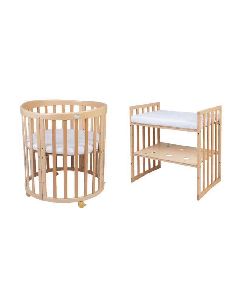 Lettino Ovale 7in1 con Materasso - Naturale - Waldin