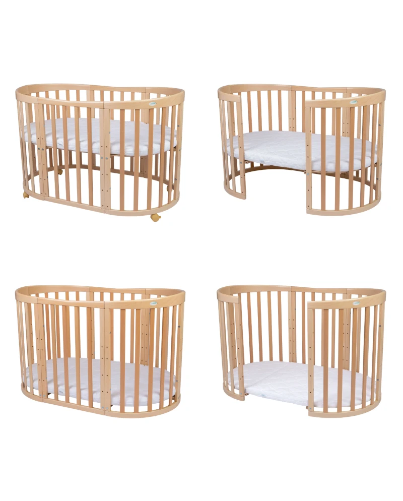 Lettino Ovale 7in1 con Materasso - Naturale - Waldin