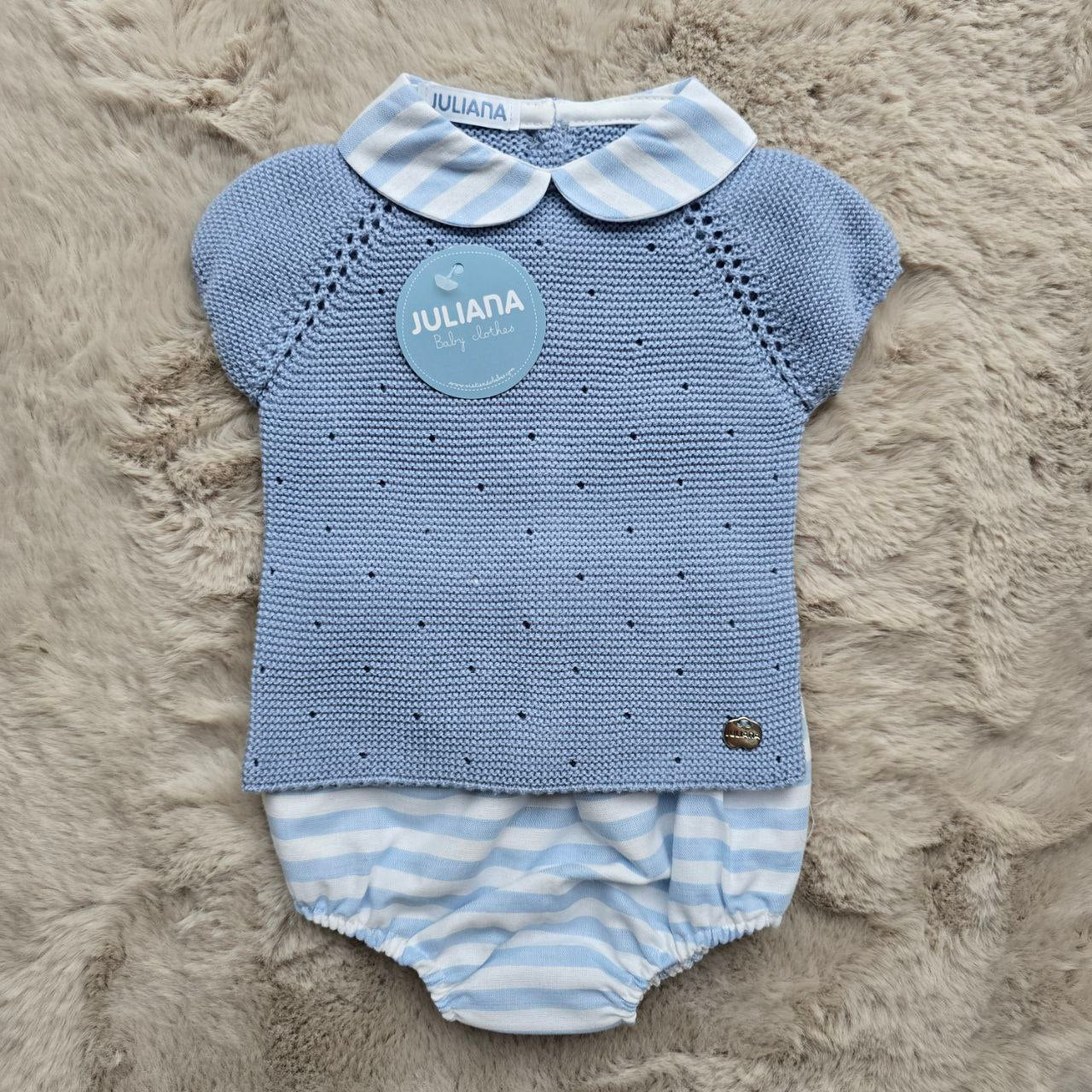 completo 2 pezzi azzurro con pantaloncino a righe bianche - Juliana