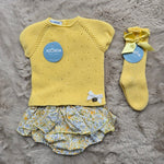 Completo 2 pezzi giallo con gonnellina a volant fiorata - Juliana